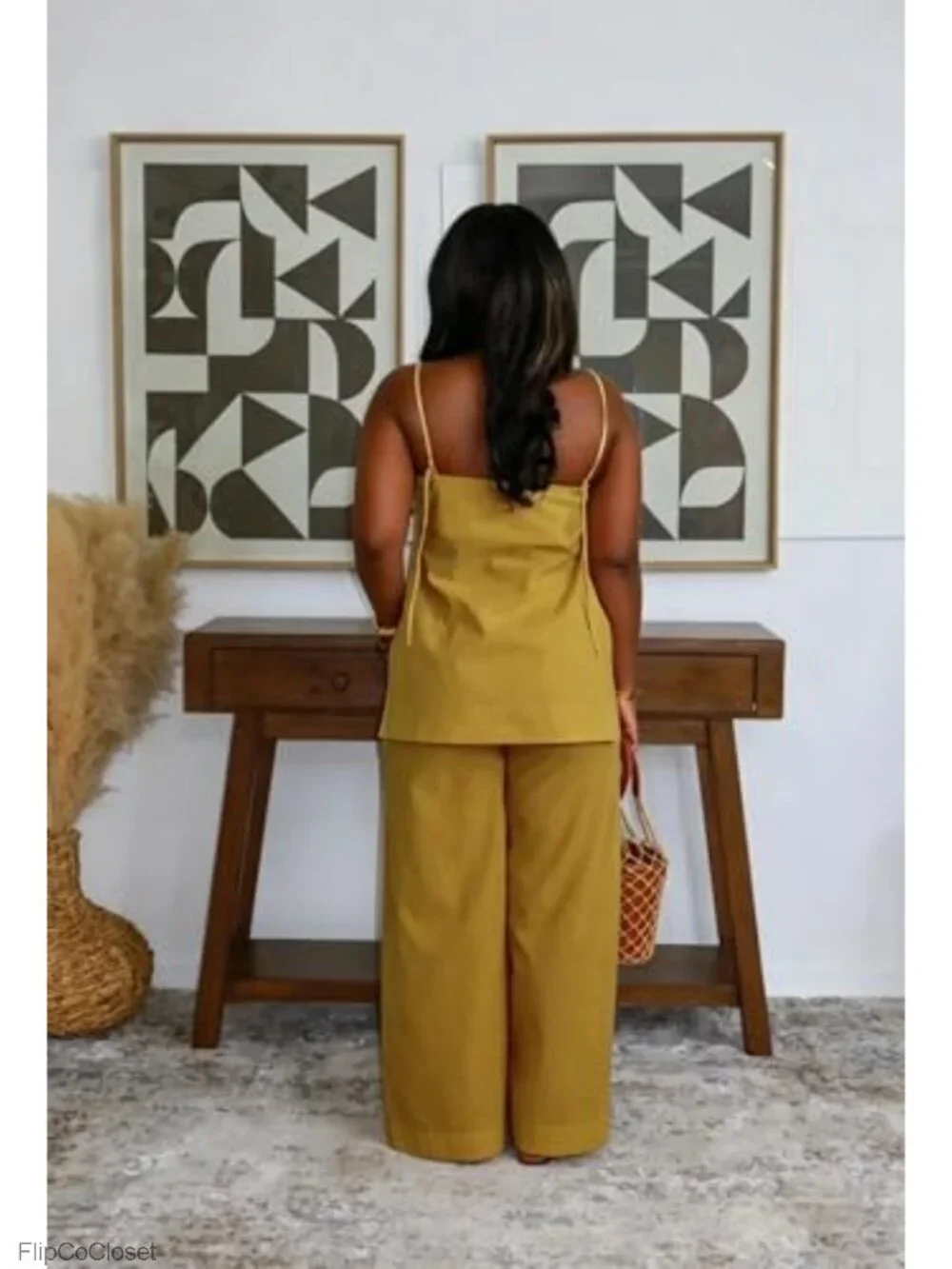 2 Piece Sleeveless Top & Wide Leg Pants Set Women Vacation Clubwear Summer